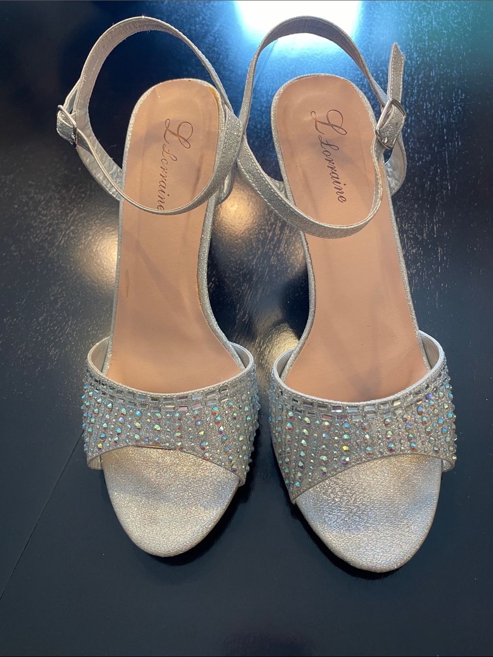 Leonaine Silver Crystal Ankle-Strap Heels for Women